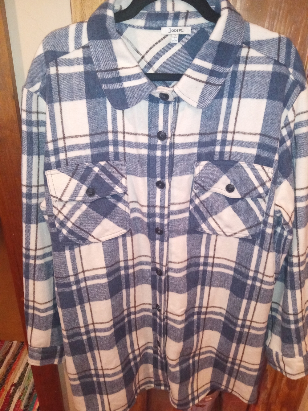 JODIFL Navy and White Plaid Button-Front Utility Jacket